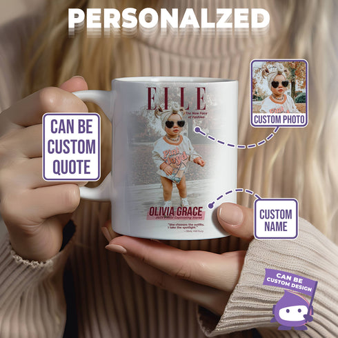 Personalized ELLE Magazine Baby Mug – Custom Photo, Name & Quote Gift for Stylish Moms